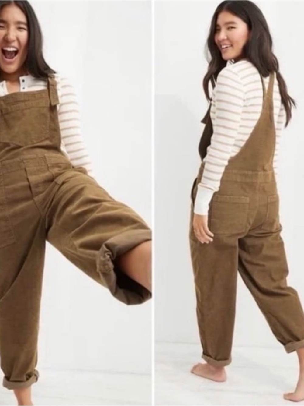 aerie Brown Corduroy Overalls Jumpsuit